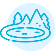 Mountains and trees with a winding river.